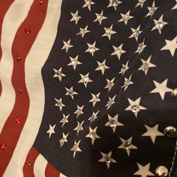 BoHo distressed Denim studded USA Jacket ......Patriotic - Picture 5 of 6